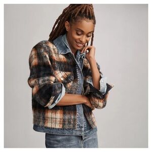 ANTHROPOLOGIE • Pilcro Plaid Denim Mix Jacket in Blue Morif • XS